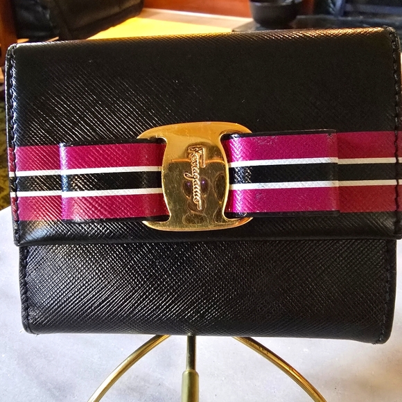 Salvatore Ferragamo Handbags - Salvatore Ferragamo Vara Wallet Black and Pink